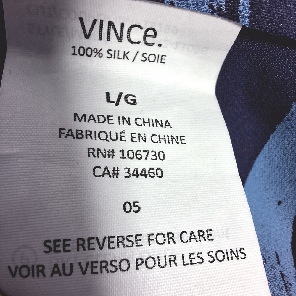 Vince Blouse Womens Large Blue Striped Colorblock 100% Silk Short Sleeve Top - Picture 8 of 10